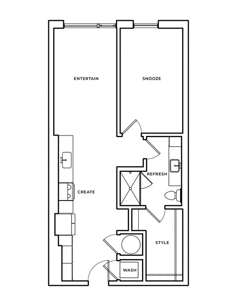 Floor plan for 1 bed, 1 bath, 724 sqft